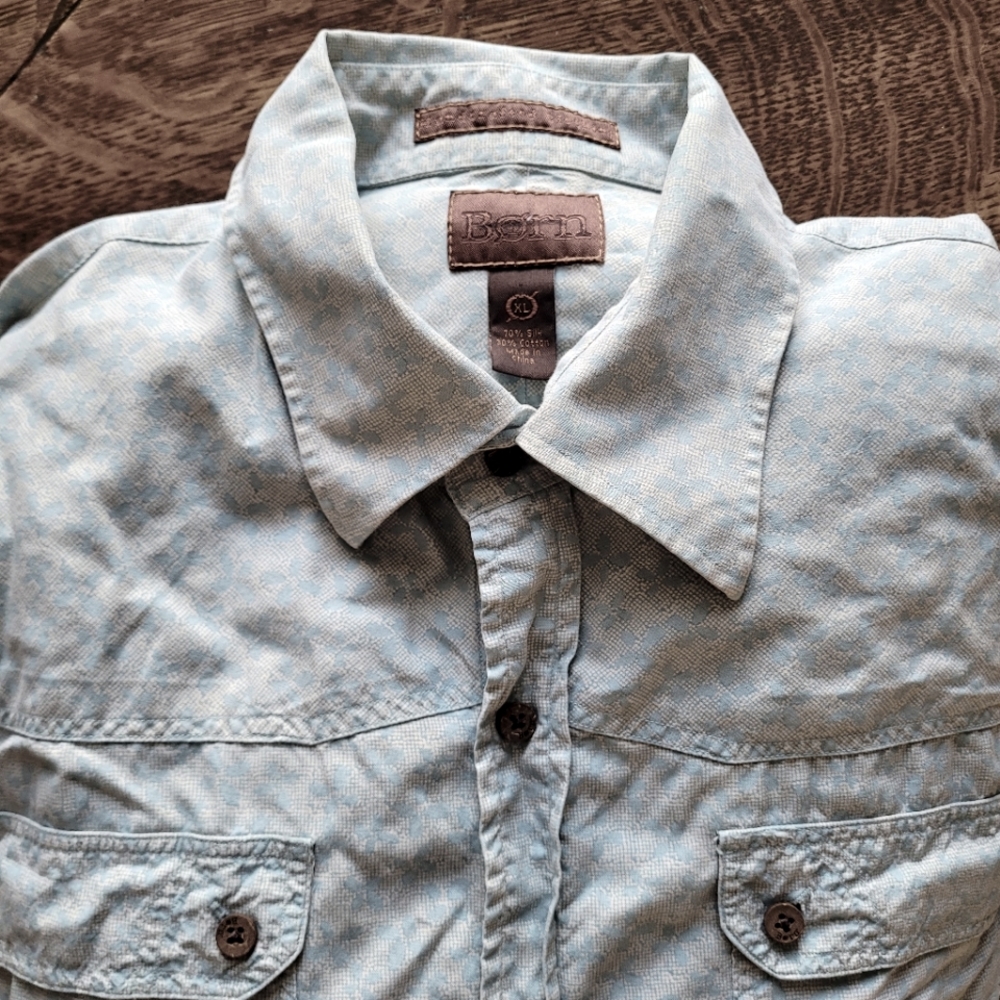 Born Men's 70% Silk Short Sleeved Camp Shirt XL